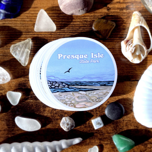 Presque Isle Beach Gull 3" Round Sticker