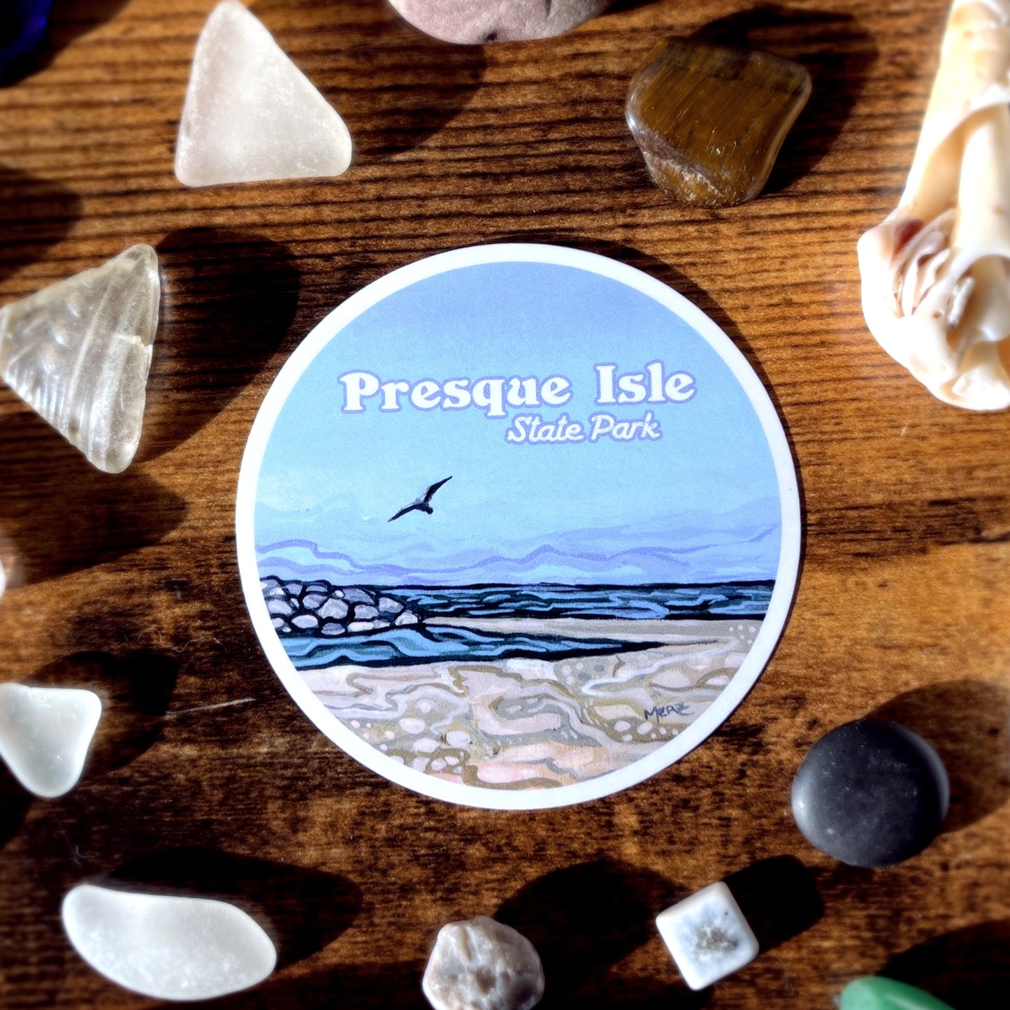 Presque Isle Beach Gull 3" Round Sticker