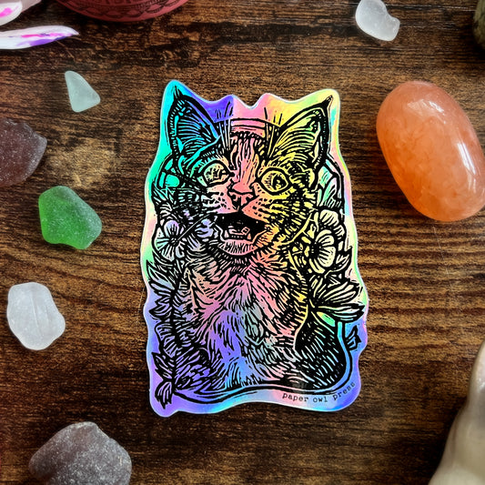 Holographic Screaming Cat 3" Sticker