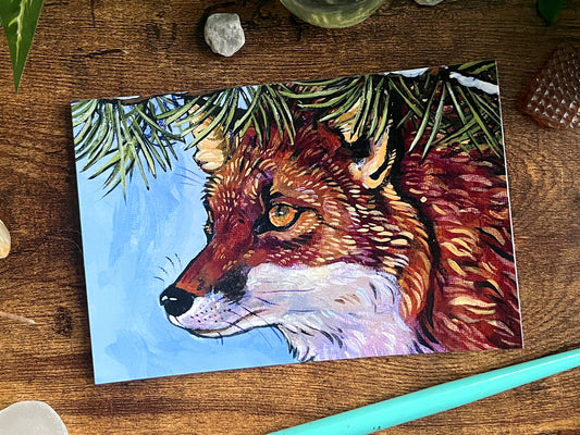 Winter Red Fox and Pine Postcard