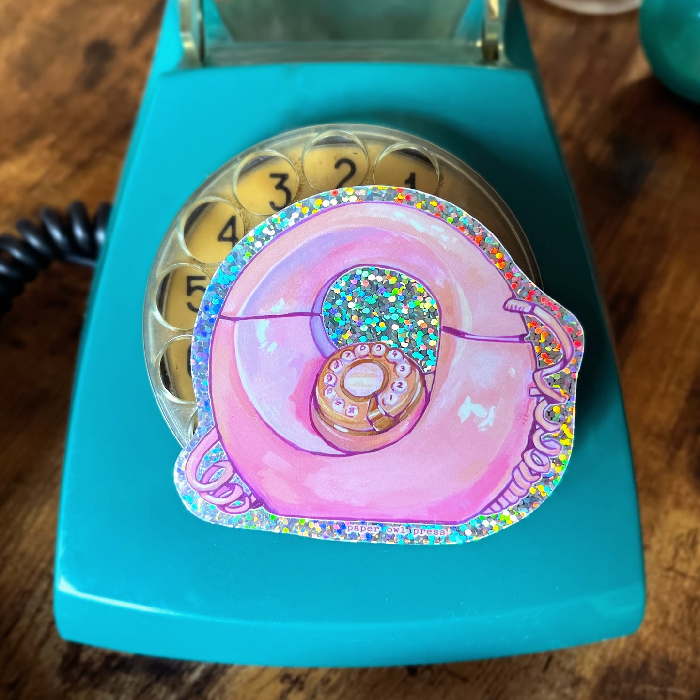 Pink Donut Phone 3" Glitter Sticker