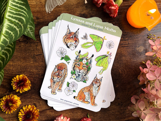 Lynxes and Luna Moths Sticker Sheet